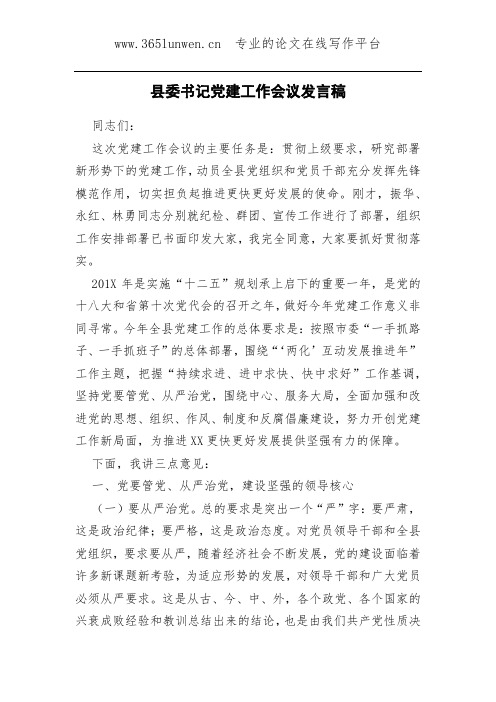 县委书记党建工作会议发言稿