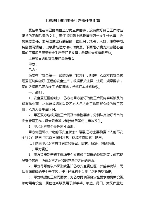 工程项目班组安全生产责任书5篇