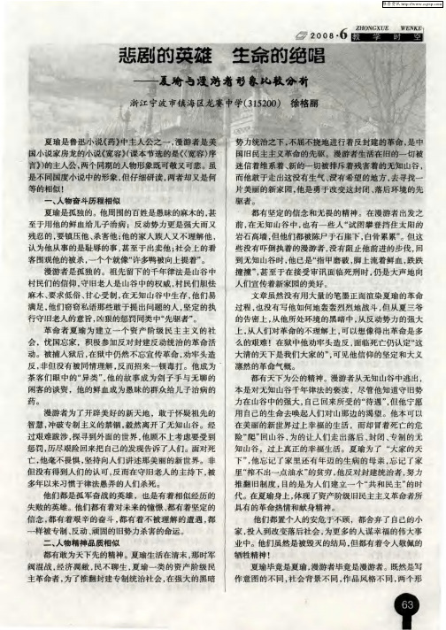 悲剧的英雄 生命的绝唱——夏瑜与漫游者形象比较分析