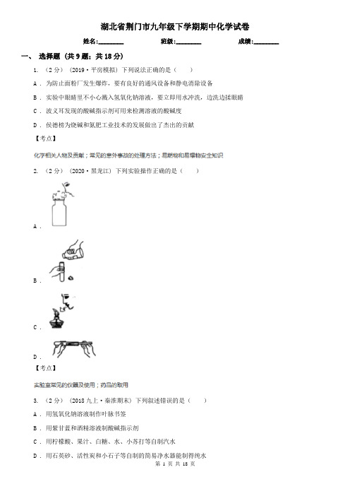 湖北省荆门市九年级下学期期中化学试卷