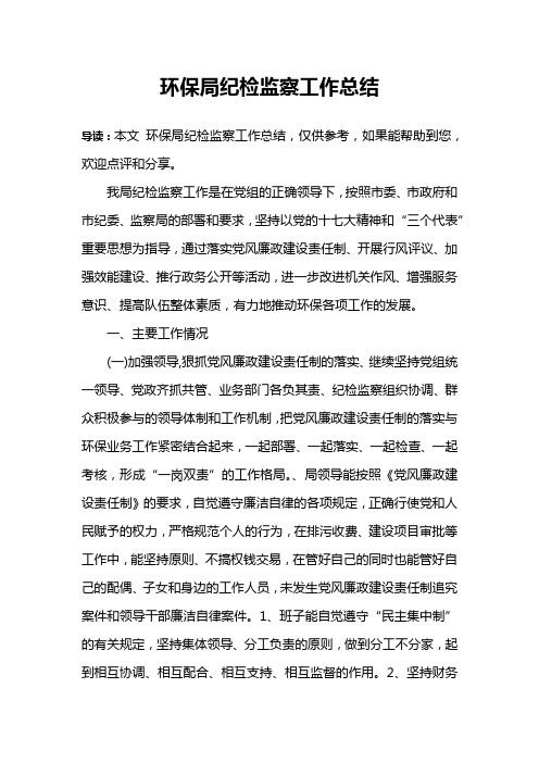 环保局纪检监察工作总结