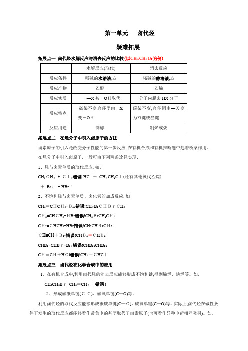 苏教版高中化学选修五疑难拓展：专题4 第一单元  卤代烃