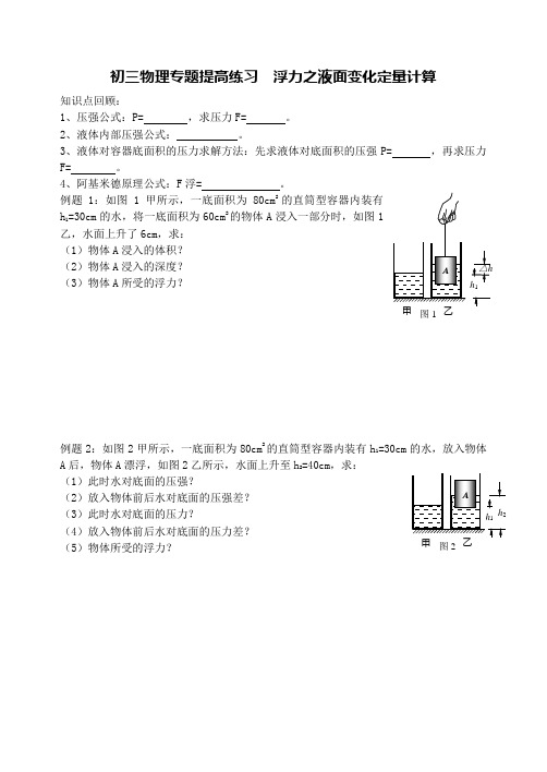 液面变化专题定量计算
