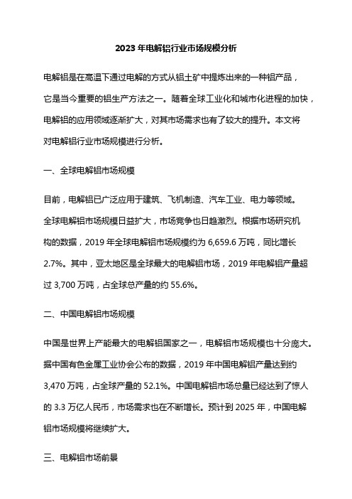 2023年电解铝行业市场规模分析
