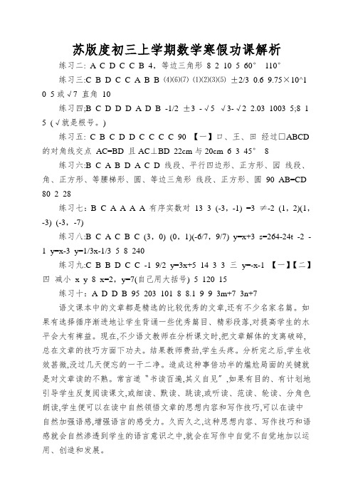 苏版度初三上学期数学寒假功课解析