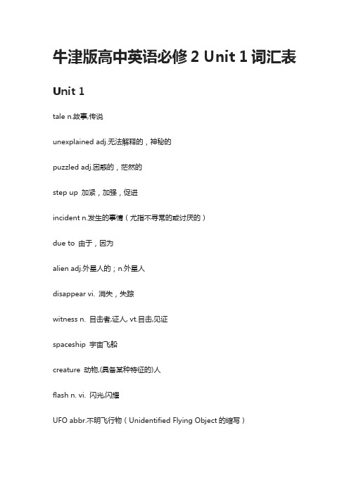 牛津版高中英语必修2 Unit 1词汇表-全