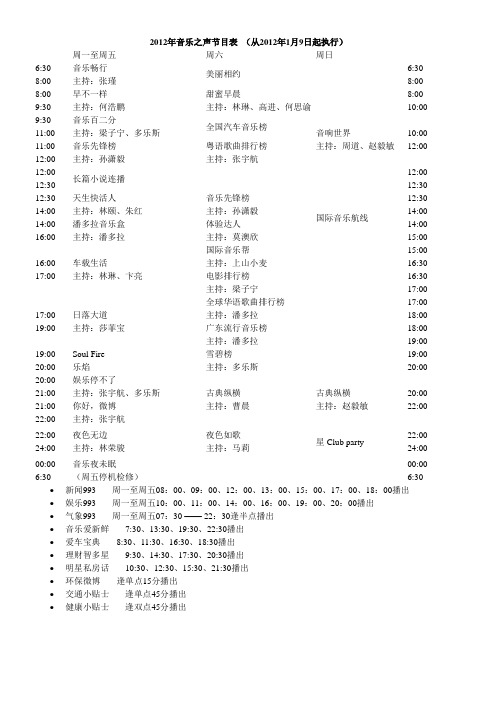 2012年音乐之声节目表