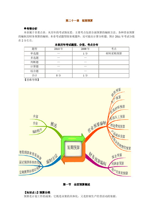 第二十一章 短期预算财务成本管理》陈华亭基础班2011年课件中华注册会计师网校