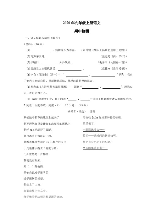 2020年九年级上册语文期中考试题 (2)