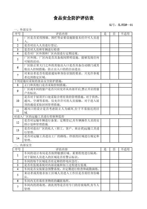 食品安全防护评估表