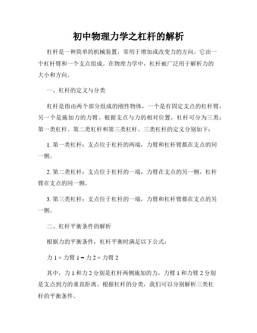 初中物理力学之杠杆的解析