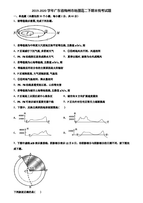 2019-2020学年广东省梅州市地理高二下期末统考试题含解析
