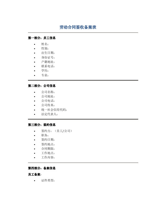 劳动合同签收备案表