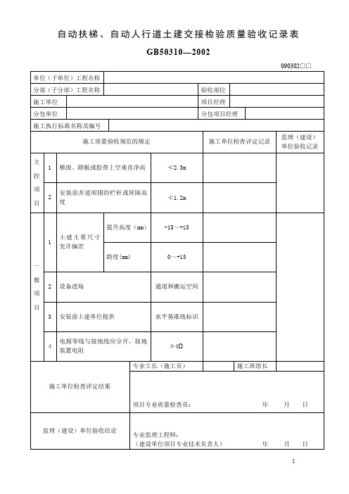 自动扶梯、自动人行道土建交接检验质量验收记录表