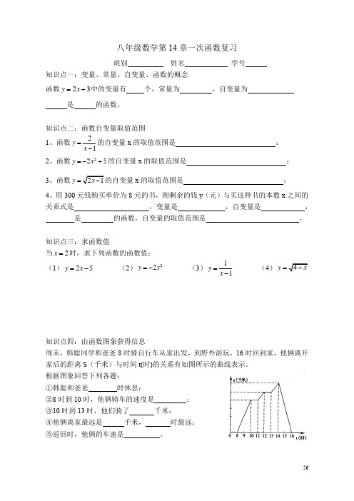 八年级数学第14章一次函数复习知识点总结及相应题型