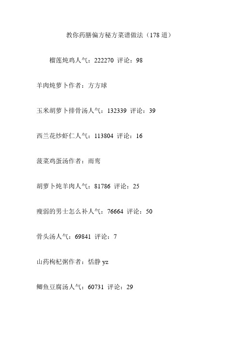 教你药膳偏方秘方菜谱做法(178道)