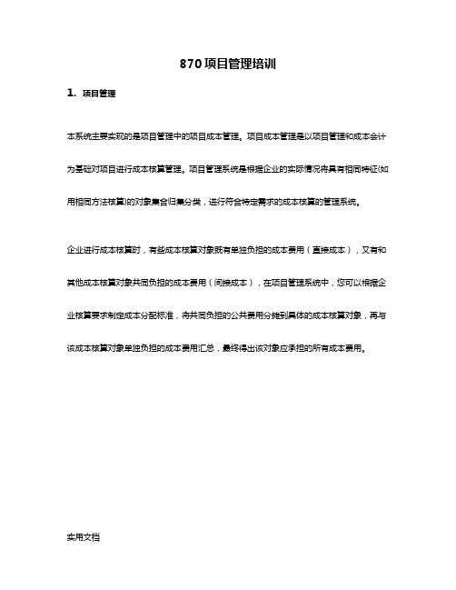 U870_培训文档_财务_项目管理