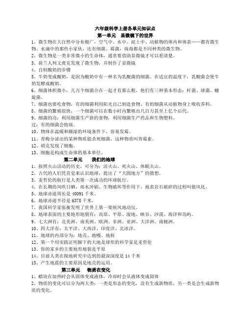 小学科学(苏教版)实验操作项目及技能要求(六年级)