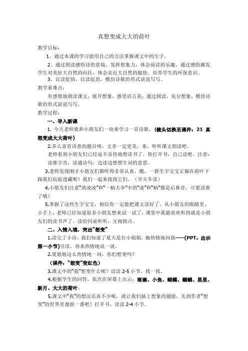 苏教版二年级语文下册《文  21 真想变成大大的荷叶》精品课教案_3