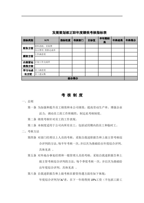 发展策划部正职年度绩效考核指标表 (2)