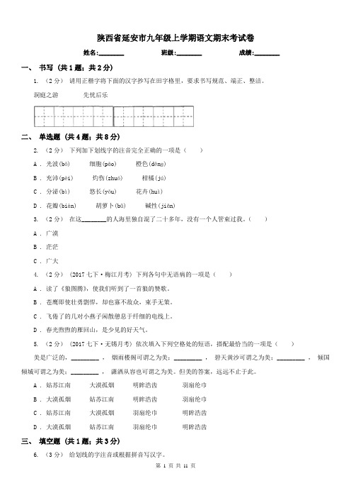 陕西省延安市九年级上学期语文期末考试卷