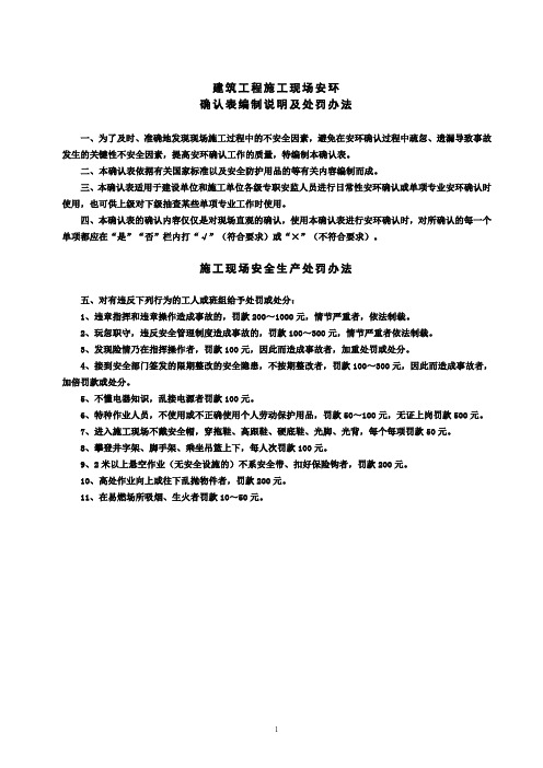 建筑工程施工现场安环确认表