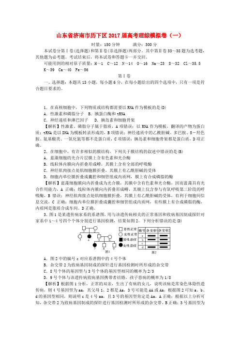 山东省济南市历下区2017届高考理综模拟卷(一)