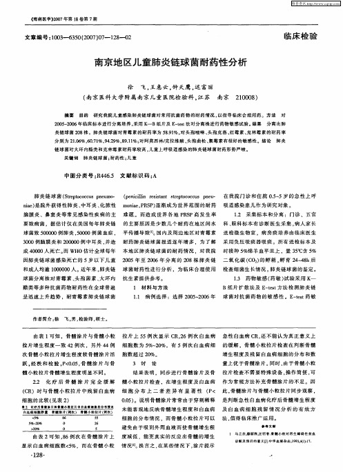 南京地区儿童肺炎链球菌耐药性分析