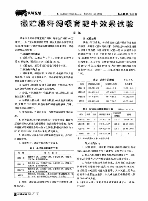 微贮棉秆饲喂育肥牛效果试验