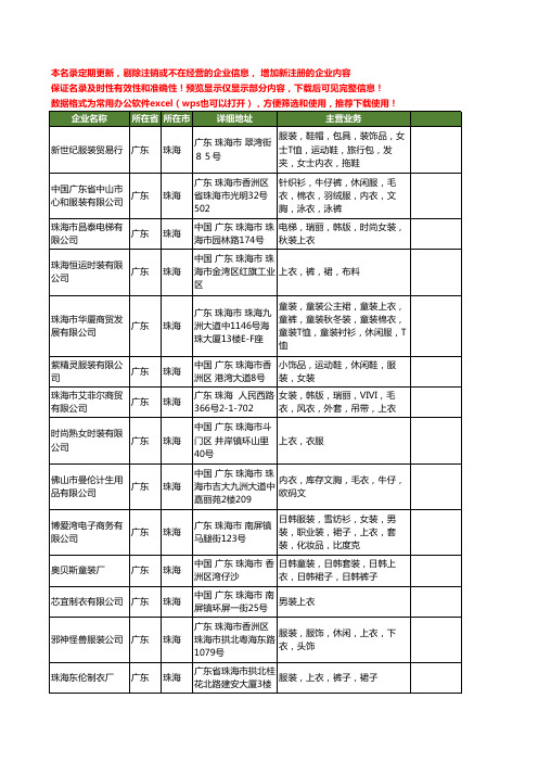 新版广东省珠海上衣工商企业公司商家名录名单联系方式大全20家