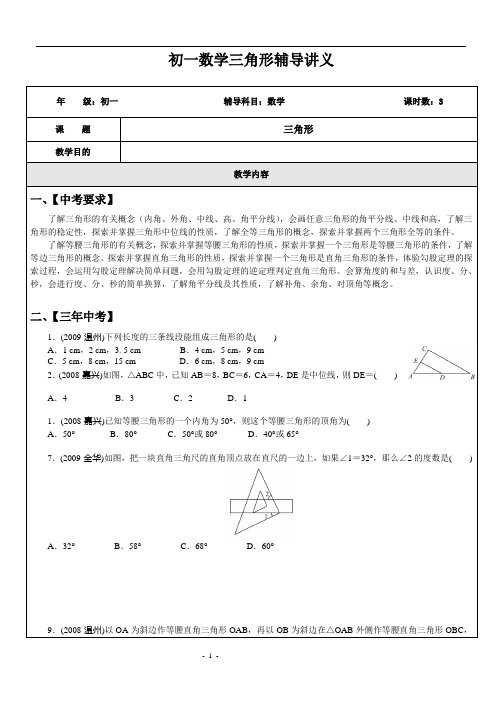 初一数学三角形教学辅导讲义.doc