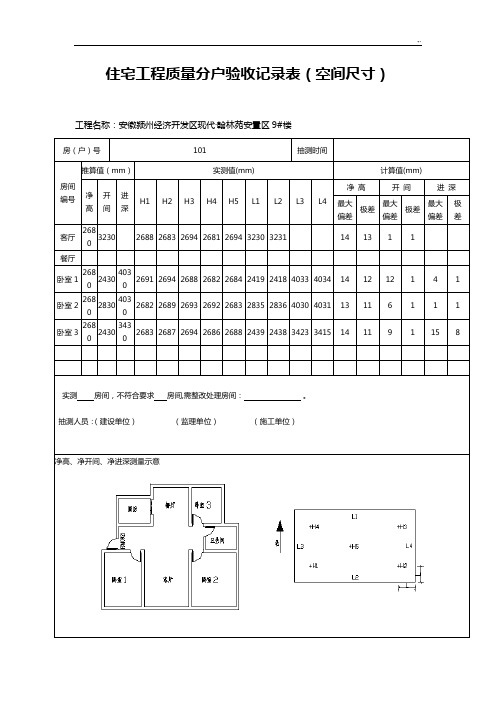 住宅项目工程质量分户验收文本记录表(空间尺寸)