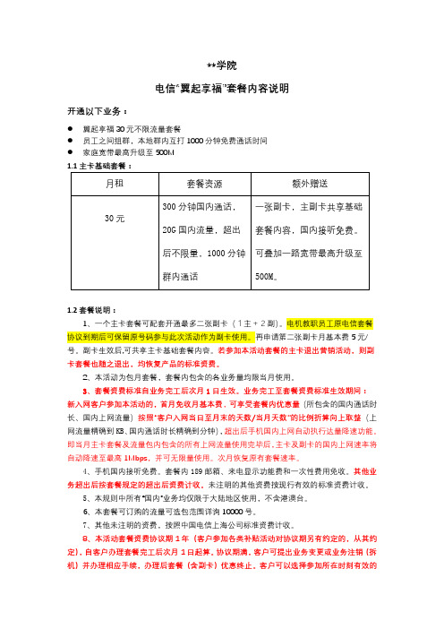 上海电机学院电信翼起享福套餐内容说明【模板】