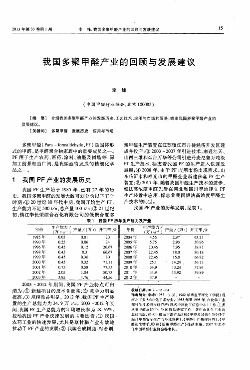 我国多聚甲醛产业的回顾与发展建议