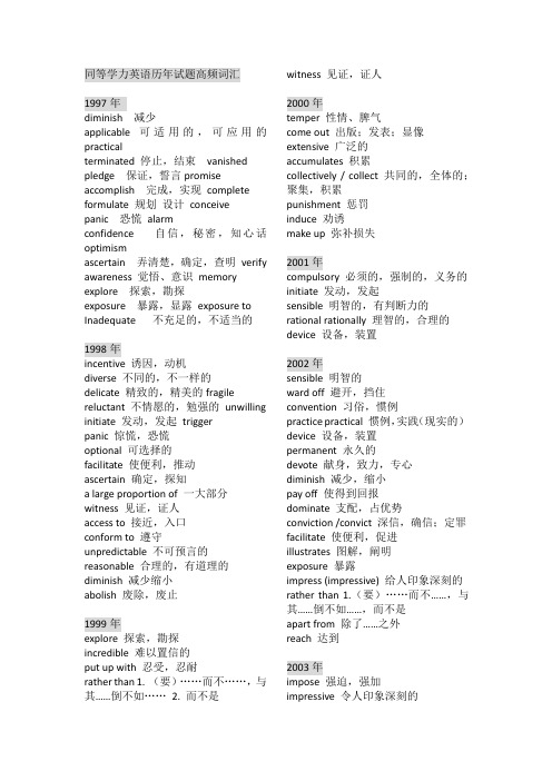 同等学力英语历年试题高频词汇
