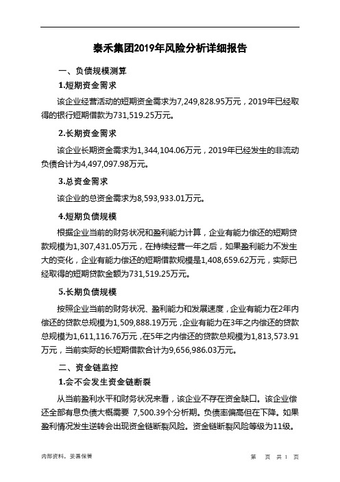 泰禾集团2019年财务风险分析详细报告