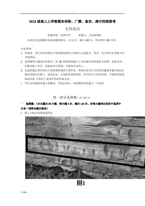 广东省华附、广雅、省实、深中2015届高三上学期期末四校联考文综