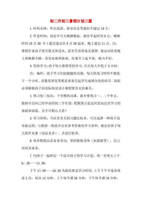 初二升初三暑假计划三篇
