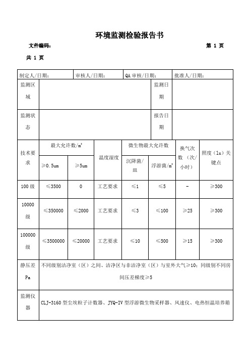 洁净区环境检测报告