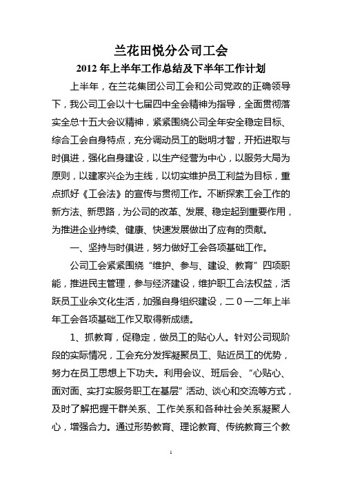 2012年上半年工作总结及下年工作设想