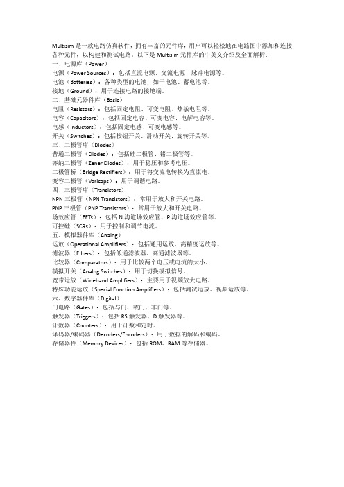 multisim元件库介绍以及中英文全面解析