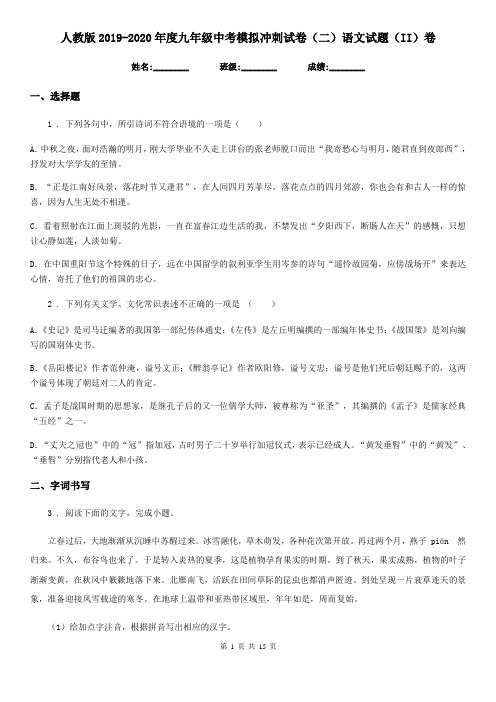 人教版2019-2020年度九年级中考模拟冲刺试卷(二)语文试题(II)卷