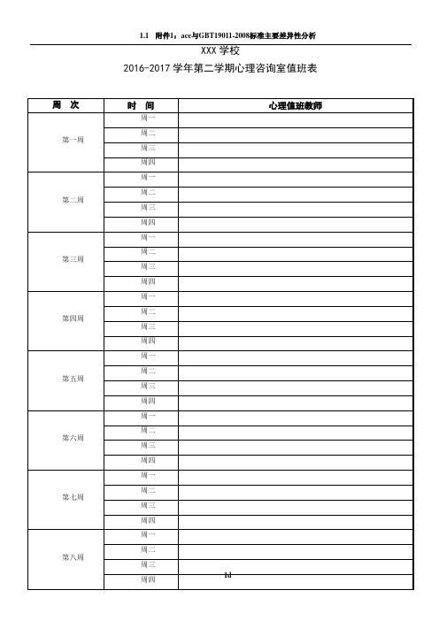 学校心理咨询室值班安排表