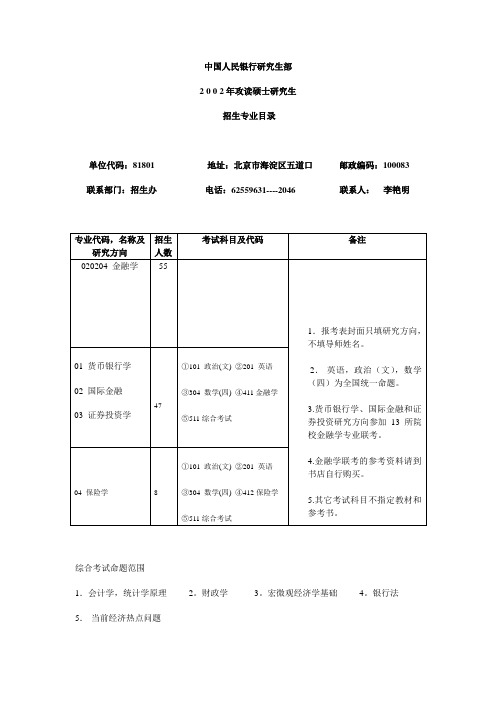 中国人民银行研究生部 - 北大未名BBS