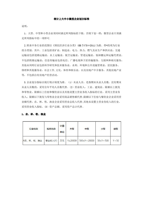 统计上大中小微型企业划分标准