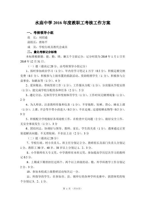2016年度教师考核方案