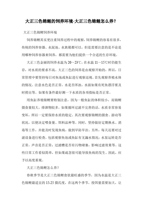 大正三色锦鲤的饲养环境-大正三色锦鲤怎么养？