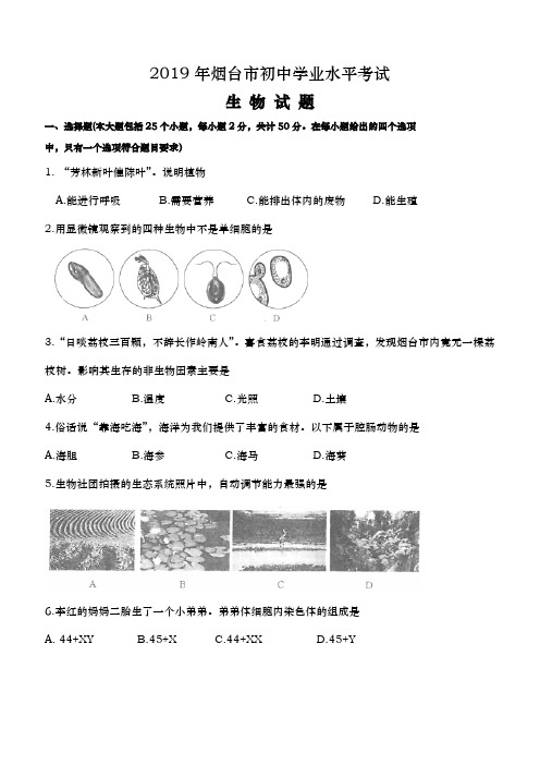 2019年山东省烟台市中考生物试题 (含解析)