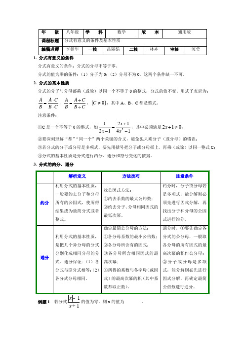 青岛版数学八年级上册专题突破讲练：分式有意义的条件及基本性质