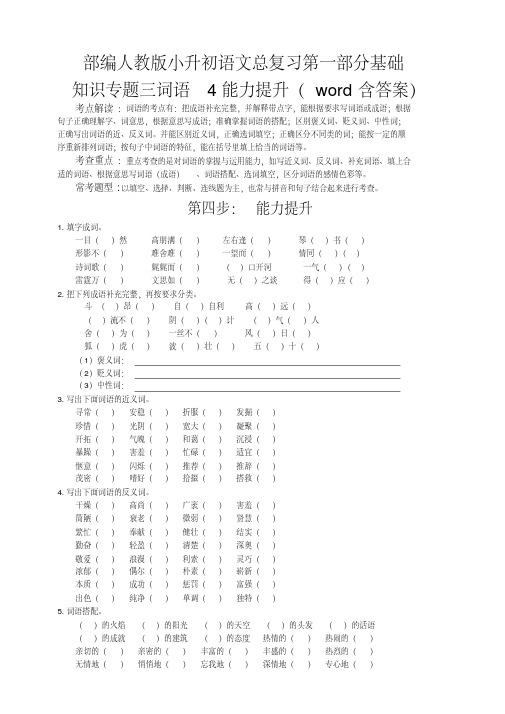 统编-部编人教版小升初语文总复习第一部分基础知识专题三词语4能力提升(word含答案)